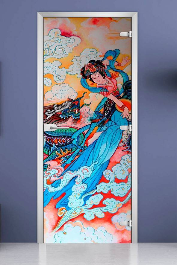 Стеклянная межкомнатная дверь с фотопечатью «Painting-05»