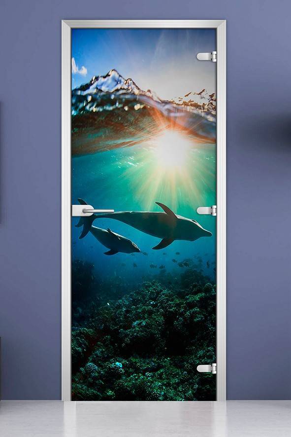 Стеклянная межкомнатная дверь с фотопечатью «Underwater World-20»