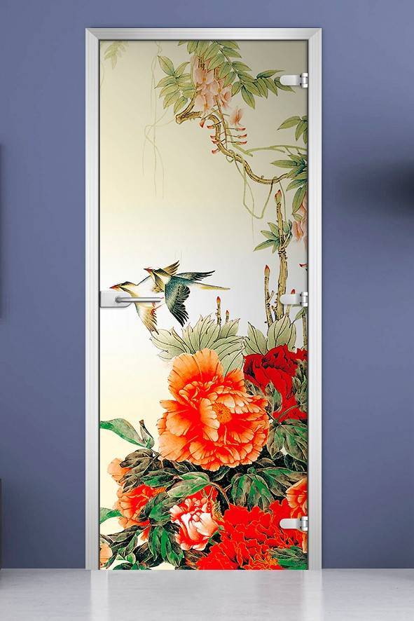 Стеклянная межкомнатная дверь с фотопечатью «Flowers-06»