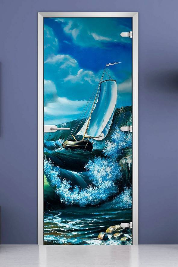 Стеклянная межкомнатная дверь с фотопечатью «Painting-04»