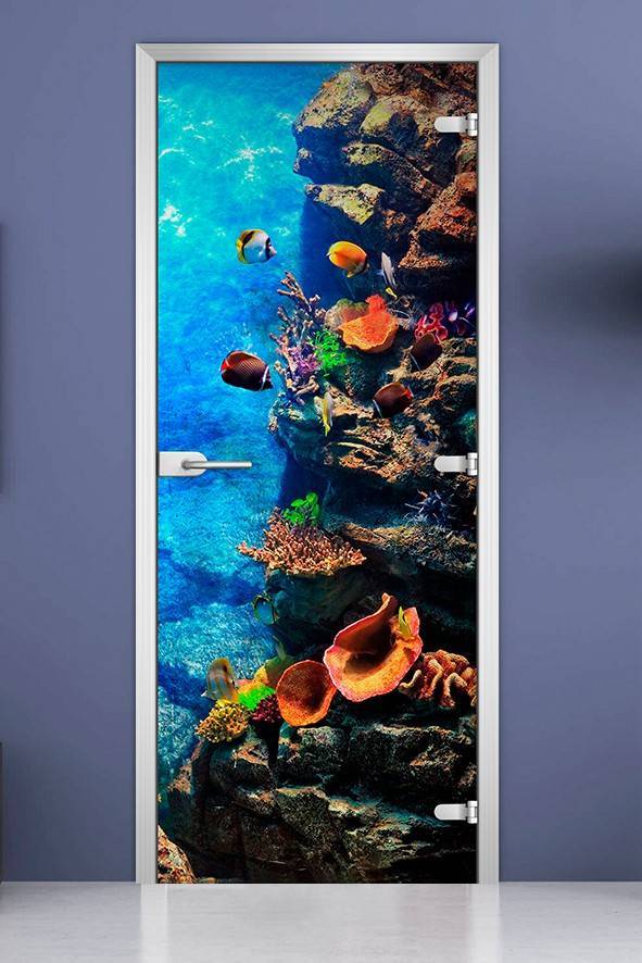 Стеклянная межкомнатная дверь с фотопечатью «Underwater World-15»