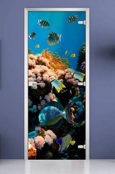 Стеклянная межкомнатная дверь с фотопечатью «Underwater World-14»