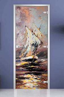 Стеклянная межкомнатная дверь с фотопечатью «Painting-02»