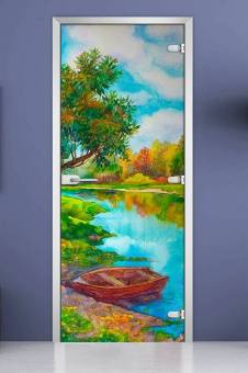 Стеклянная межкомнатная дверь с фотопечатью «Painting-03»