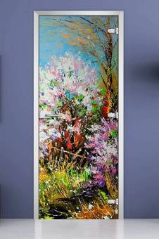 Стеклянная межкомнатная дверь с фотопечатью «Painting-01»