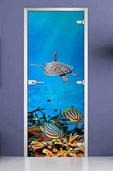 Стеклянная межкомнатная дверь с фотопечатью «Underwater World-02»