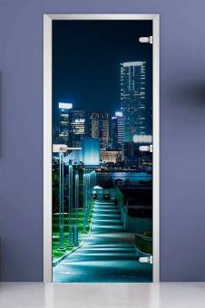 Стеклянная межкомнатная дверь с фотопечатью «City-10»
