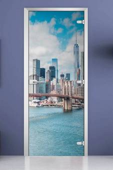 Стеклянная межкомнатная дверь с фотопечатью «City-16»